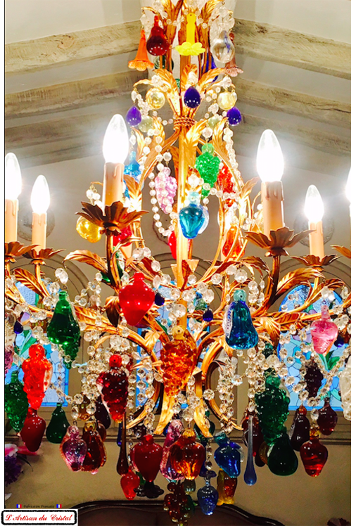 Crystal Fruit Style Chandelier 8 lights 54120 Baccarat France Artisan du Cristal KLEIN