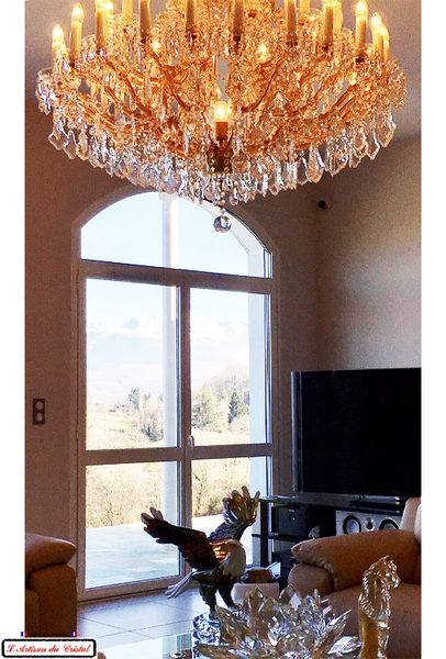 Crystal Chandelier Marie-Thérèse Style : 37 LED lights Cristallerie Klein 54120 Baccarat France