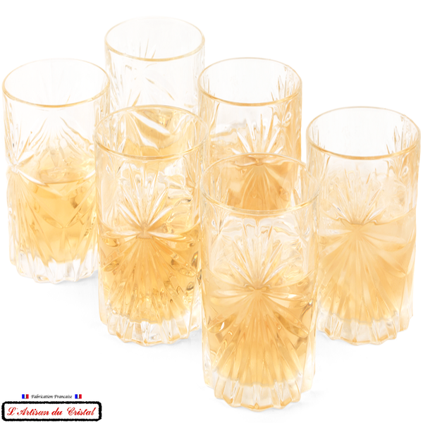 Service Rayon de Soleil : 6 Verres Long Drink à Apéritifs en Cristal Maison Klein 54120 Baccarat France