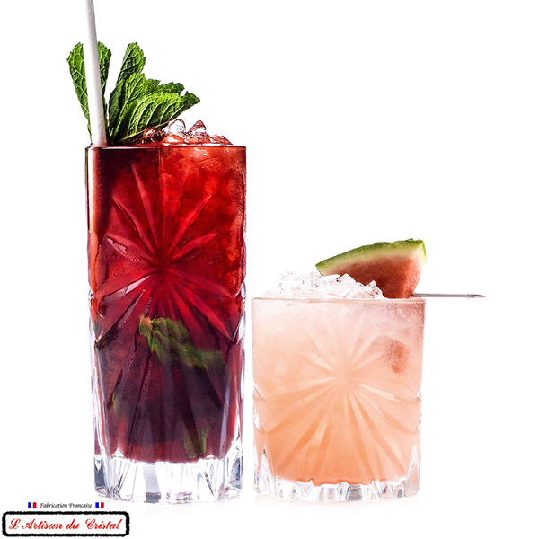 Service Rayon de Soleil : 6 Verres Long Drink à Apéritifs en Cristal Maison Klein 54120 Baccarat France