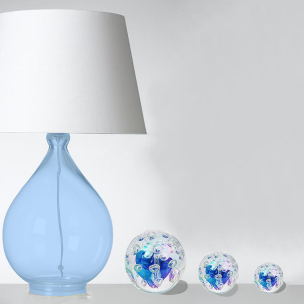 Photo d'ambiance de sulfures modèle fleur bleue, disponibles en 3 tailles différentes. 