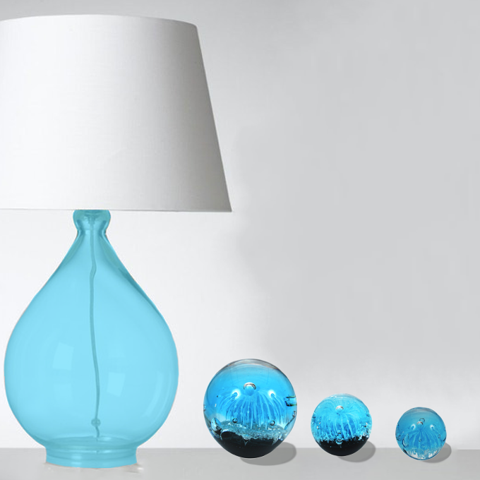 Presse-papiers En Verre Méduse Bleue - Boule De Cristal Décorative 9 Cm - Décoration Maison, Bureau