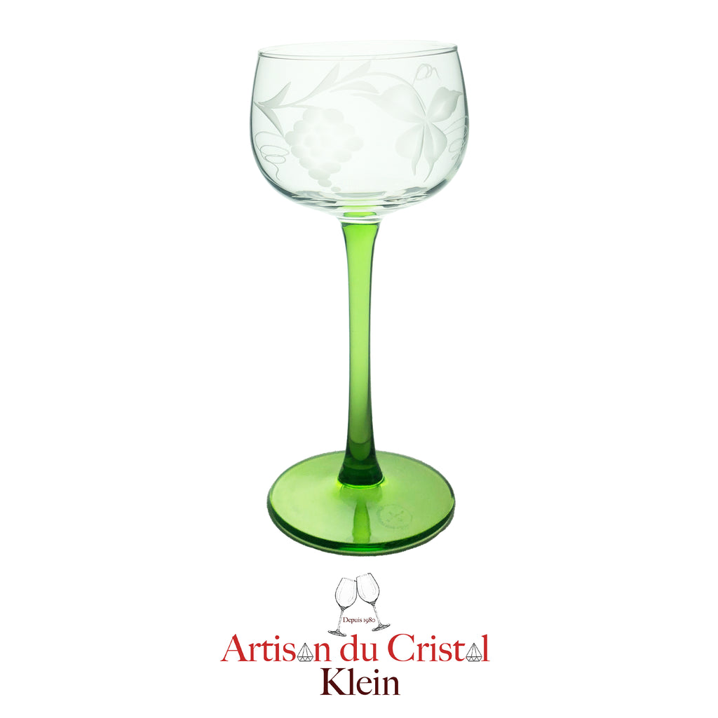 6 Alsatian wine glasses with green stems