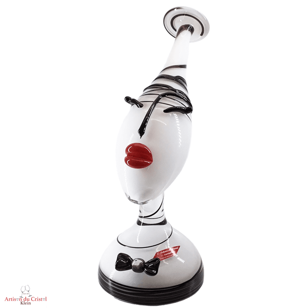 Sculpture Vase 45/50 cm Visage Femme & Homme Blanc & Noir en Cristal Klein