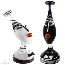 Charger l&#39;image dans la galerie, Sculpture Vase 45/50 cm Visage Femme &amp; Homme Blanc &amp; Noir en Cristal Klein
