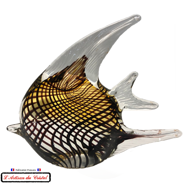 Sculpture Collection Animals "Scalaire Rayé Noir et Or" en Cristal Maison Klein 54120 Baccarat France
