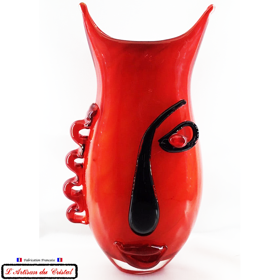 Vase Cristal Visage Rouge Cristal Maison Klein 54120 Baccarat France