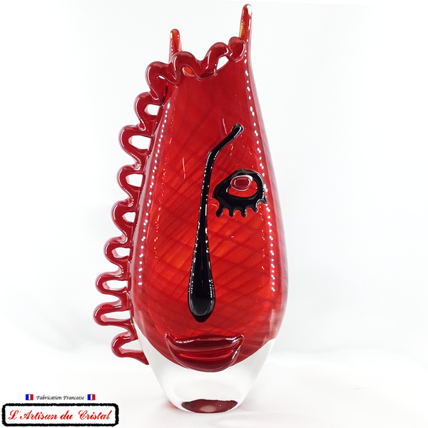 Vase Collection Visage Red & Black en Cristal Maison Klein 54120 Baccarat France