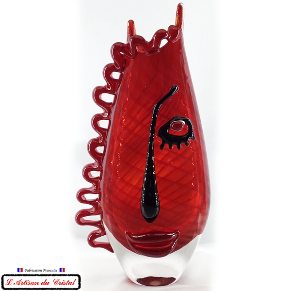 Vase Collection Visage Red & Black en Cristal Maison Klein 54120 Baccarat France
