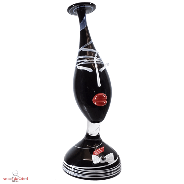 Sculpture Vase 45/50 cm Visage Femme & Homme Blanc & Noir en Cristal Klein