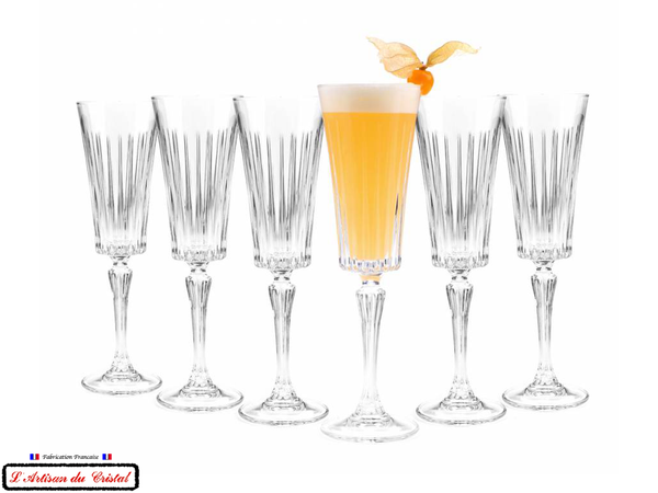 Service Concorde : 6 Crystal Champagne Flutes (21 cl) Maison Klein 54120 Baccarat France