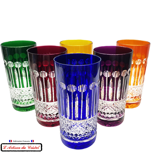 Roemer Diamond Service 6 Assorted Colors : 6 Aperitif, Long Drinks and Water Glasses (35 cl) Maison Klein 54120 Baccarat France