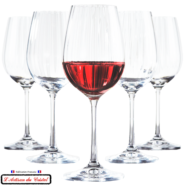 Verres à vin en cristal, décor côtes vénitiennes Vin Rouge