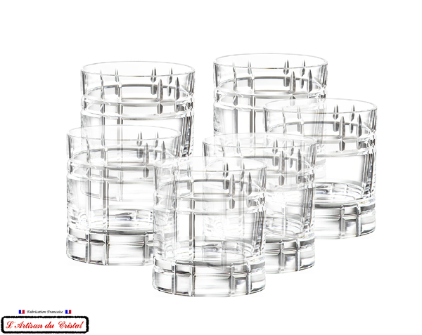 Quadra Set: 6 Crystal Whisky glasses Maison Klein 54120 Baccarat France