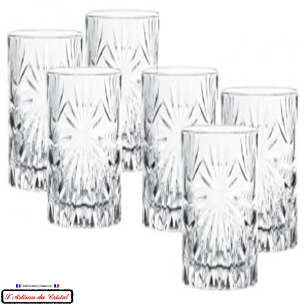 Service Rayon de Soleil : 6 Verres Long Drink à Apéritifs en Cristal Maison Klein 54120 Baccarat France