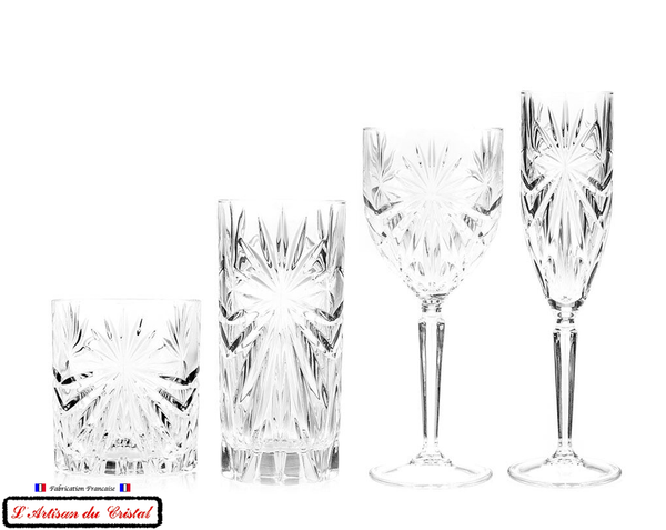 Service Rayon de Soleil : 6 Crystal Champagne Flutes (15 cl) Maison Klein 54120 Baccarat France