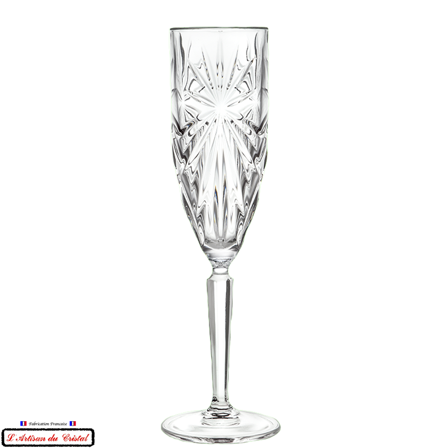 Service Rayon de Soleil : 6 Crystal Champagne Flutes (15 cl) Maison Klein 54120 Baccarat France