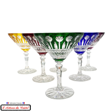 Load image into Gallery viewer, Service Roemer diamant 6 coupes à champagne en cristal 6 couleurs assorties détails couleurs
