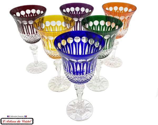 Roemer Diamond Service 6 Assorted Colors: 6 Wine Glasses (22cl) Maison Klein 54120 Baccarat France