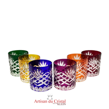 Load image into Gallery viewer, Service Romeo 6 verres à whisky couleurs assorties logo artisan du cristal klein
