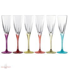 Charger l&#39;image dans la galerie, Service arc en ciel 6 flutes à champagnes en cristal détail des couleurs
