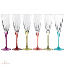 Load image into Gallery viewer, Service arc en ciel 6 flutes à champagnes en cristal détail des couleurs