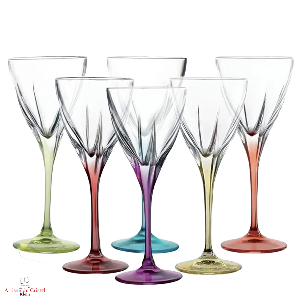 Service arc en ciel 6 verres à vin en cristal, 6 couleurs pastel assorties