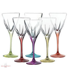 Load image into Gallery viewer, Service arc en ciel 6 verres à vin en cristal, 6 couleurs pastel assorties