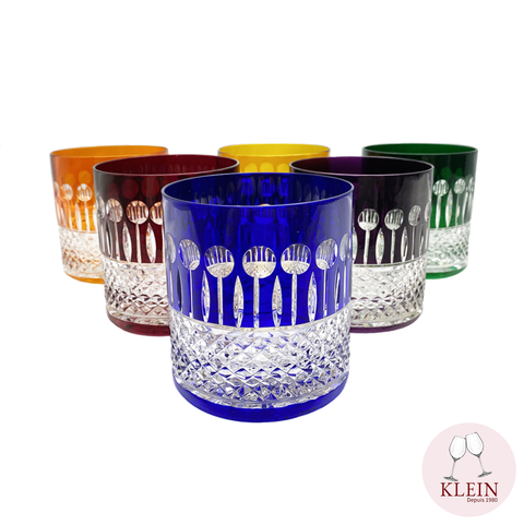 Roemer Diamond 6 Assorted Colors Service: 6 Aperitif, Whisky and Water Glasses (28 cl) Maison Klein 54120 Baccarat France