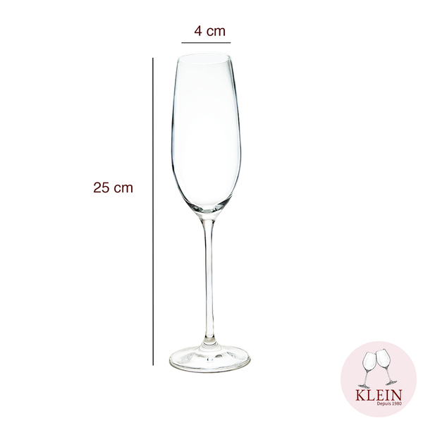 Traditional Service: 6 Crystal Champagne Flutes Maison Klein 54120 Baccarat France