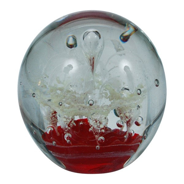 Sulfure en cristal moyen modèle. Une base rouge, surplombée par un motif de fleur blanche