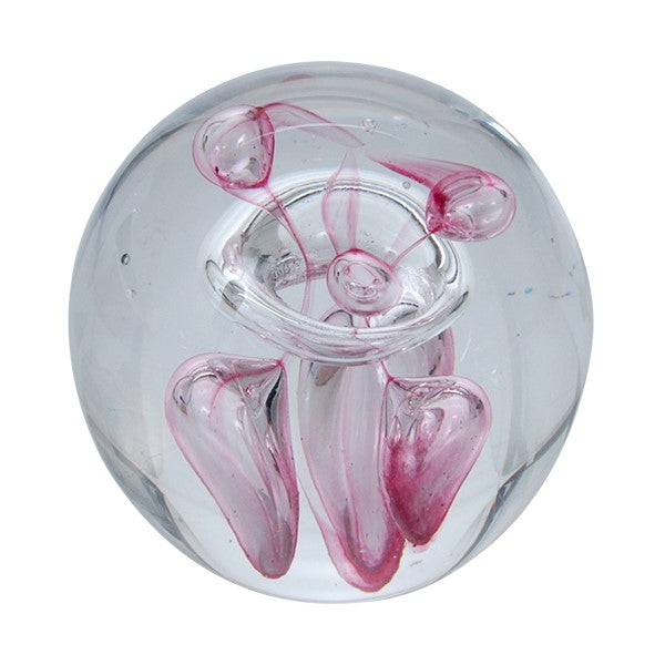 Sulfure en cristal. Anneaux transparent avec bulles roses 