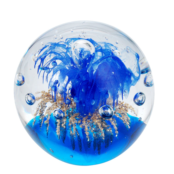 Sulfure en cristal grand model. Un mélange de bleu profond et de doré qui donne un caractère unique à cet objet de décoration