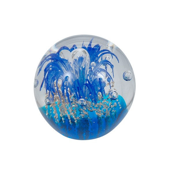 Sulfure en cristal petit modèle. Un mélange de bleu profond et de doré qui donne un caractère unique à cet objet de décoration
