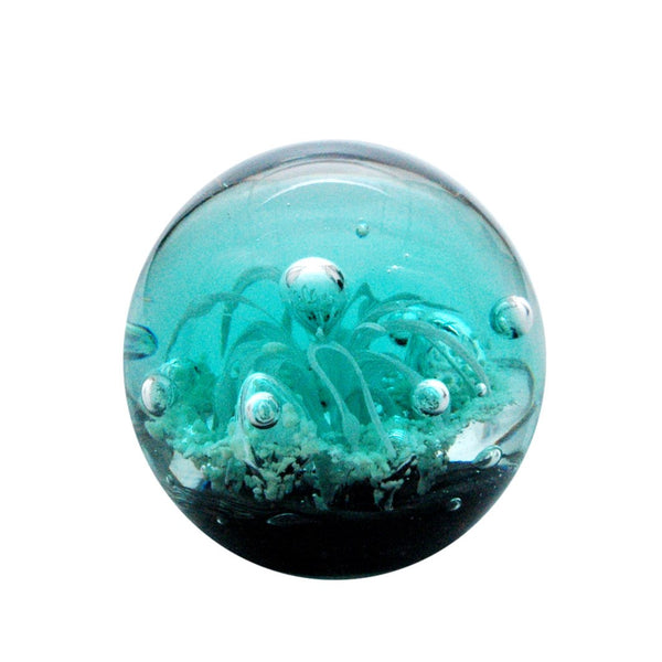 Sulfure en cristal grand modèle. Motif marin vert sur fond noir