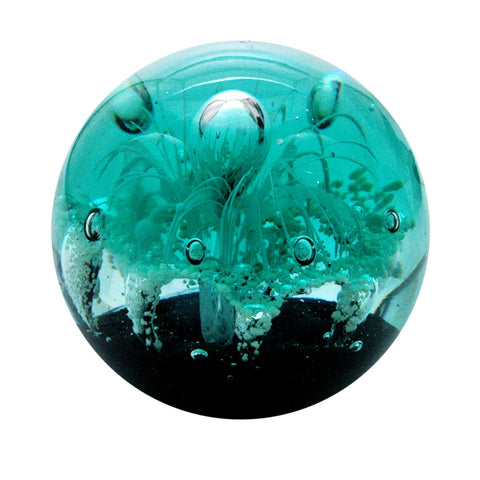 Sulfure en cristal petit modèle. Motif marin vert sur fond noir