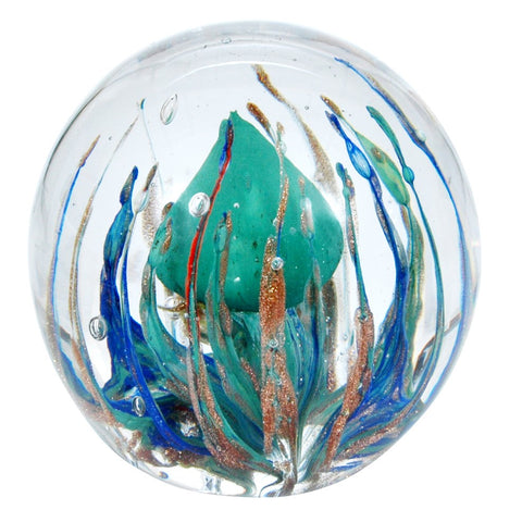 Sulfure en cristal grand modèle. Motif Turquoise avec tentacules multicolor