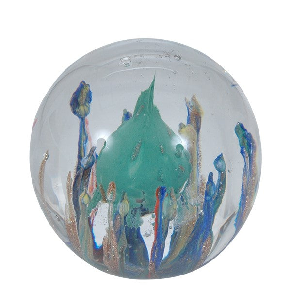 Sulfure en cristal moyen modèle. Motif Turquoise avec tentacules multicolor