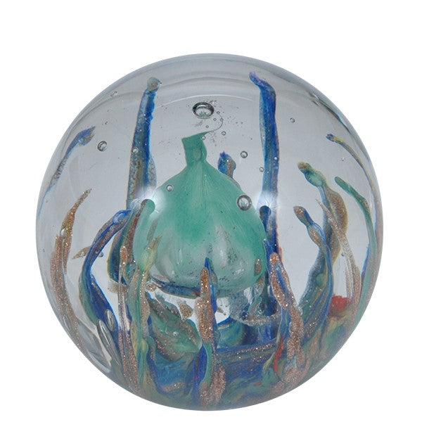 Sulfure en cristal petit modèle. Motif Turquoise avec tentacules multicolor