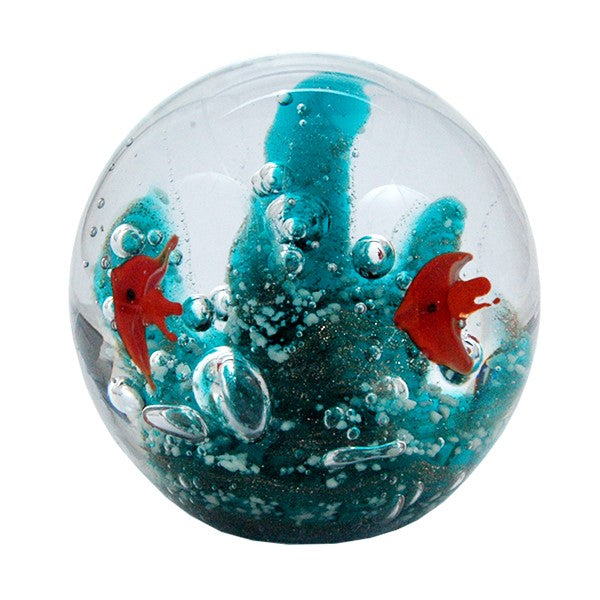 Sulfure en cristal moyen modèle. Motif récif de corail et poisson