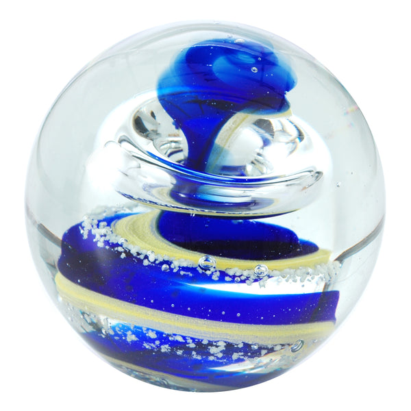 Sulfure en cristal grand model. Un mélange de bleu Cobalt et de jaune le tout dans une spirale donne à cet objet de décoration un caractère unique 