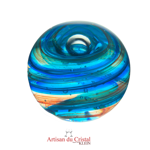 Sulfure Presse Papier en Cristal : Vortex Orange Bleu